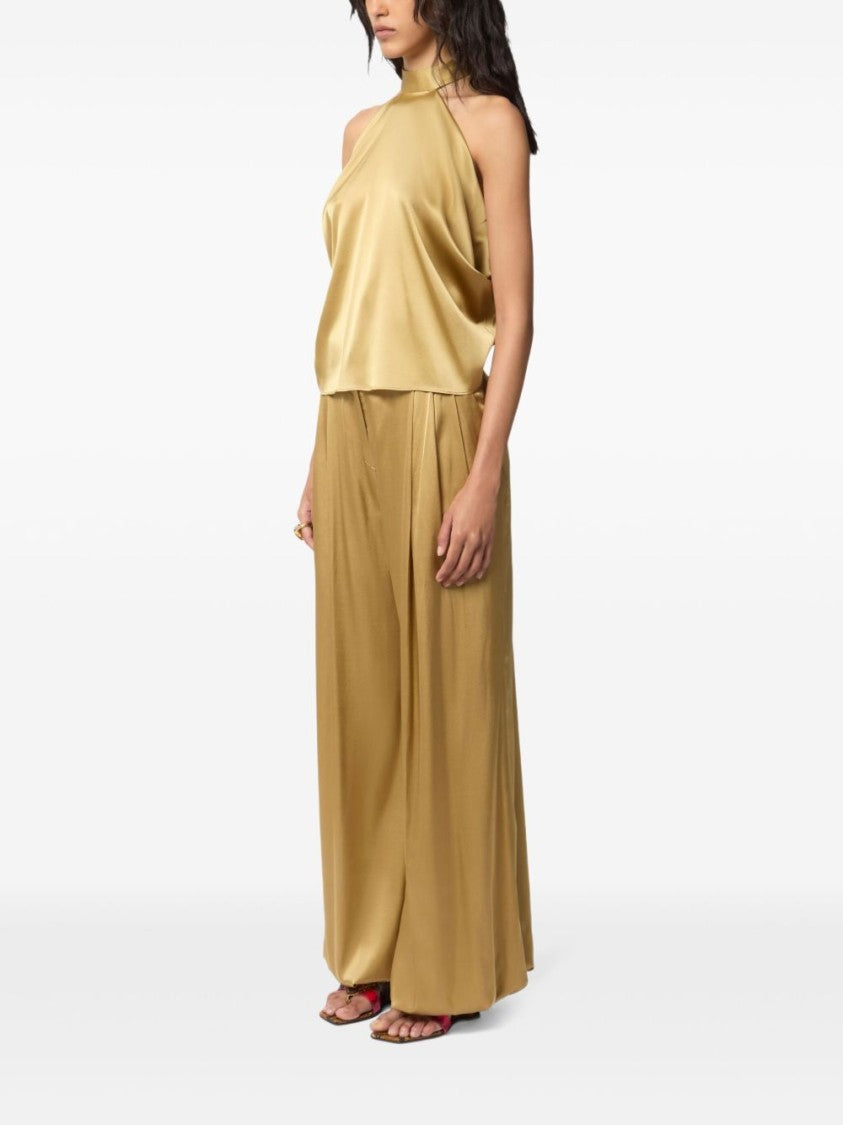 Nina Ricci Gold-Tone Silk Halterneck Top