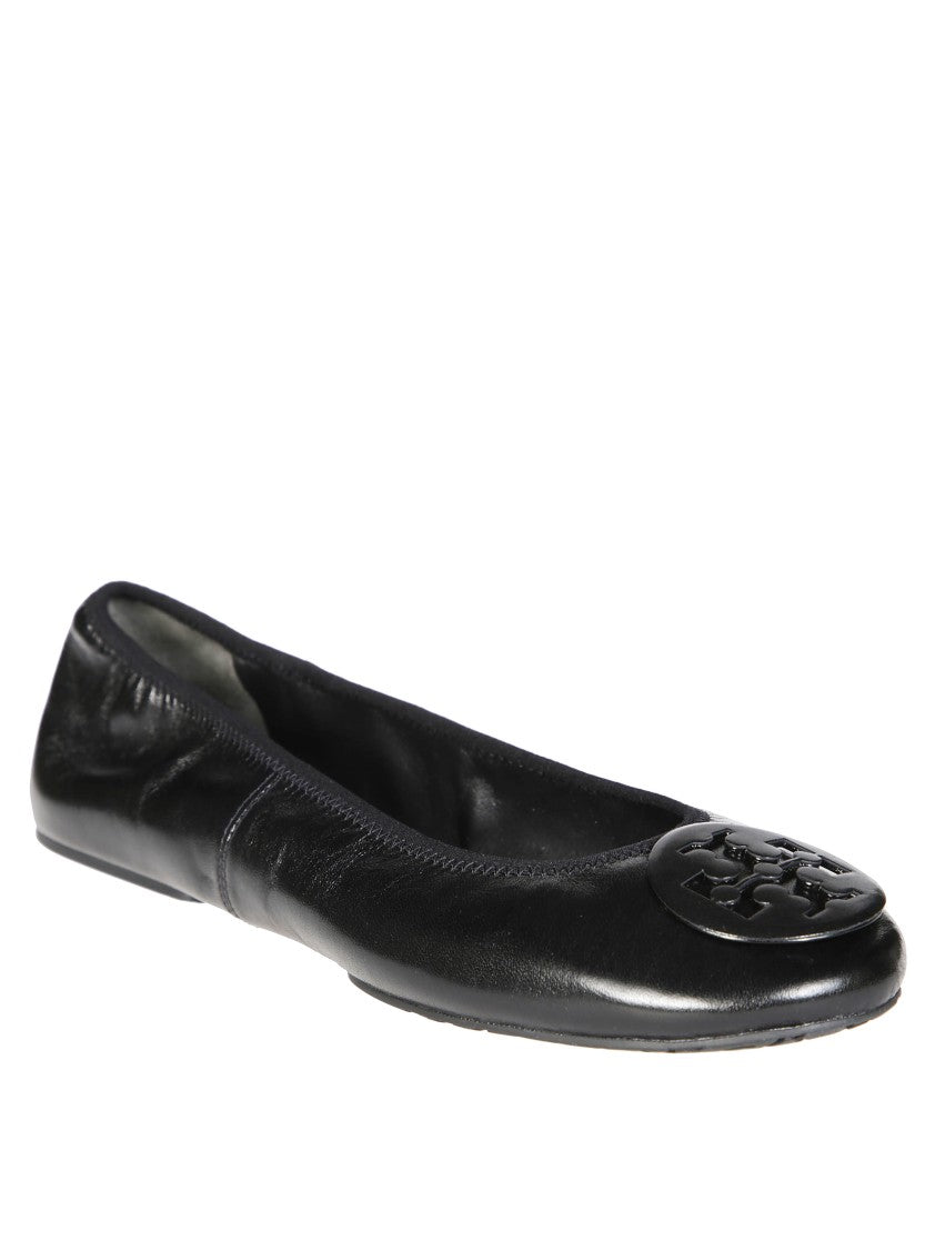 Tory Burch Classic Black Ballet Flats With Bow Detail And Logo Emblem