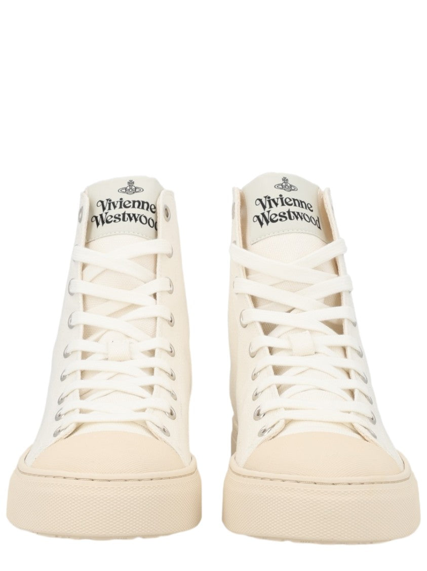Vivienne Westwood Off-White Canvas Embroidered Emblem Sneakers