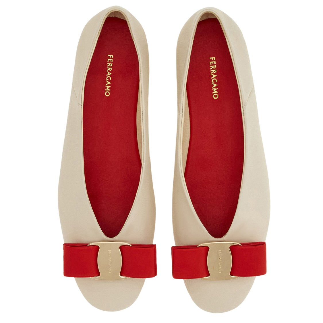 Salvatore Ferragamo Shiny Leather Ballerina Flats With Contrasting Bow