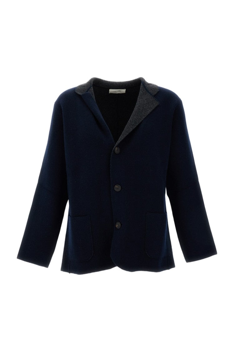 Alpe Piano Blue Convertible Collar Boiled Wool Blazer