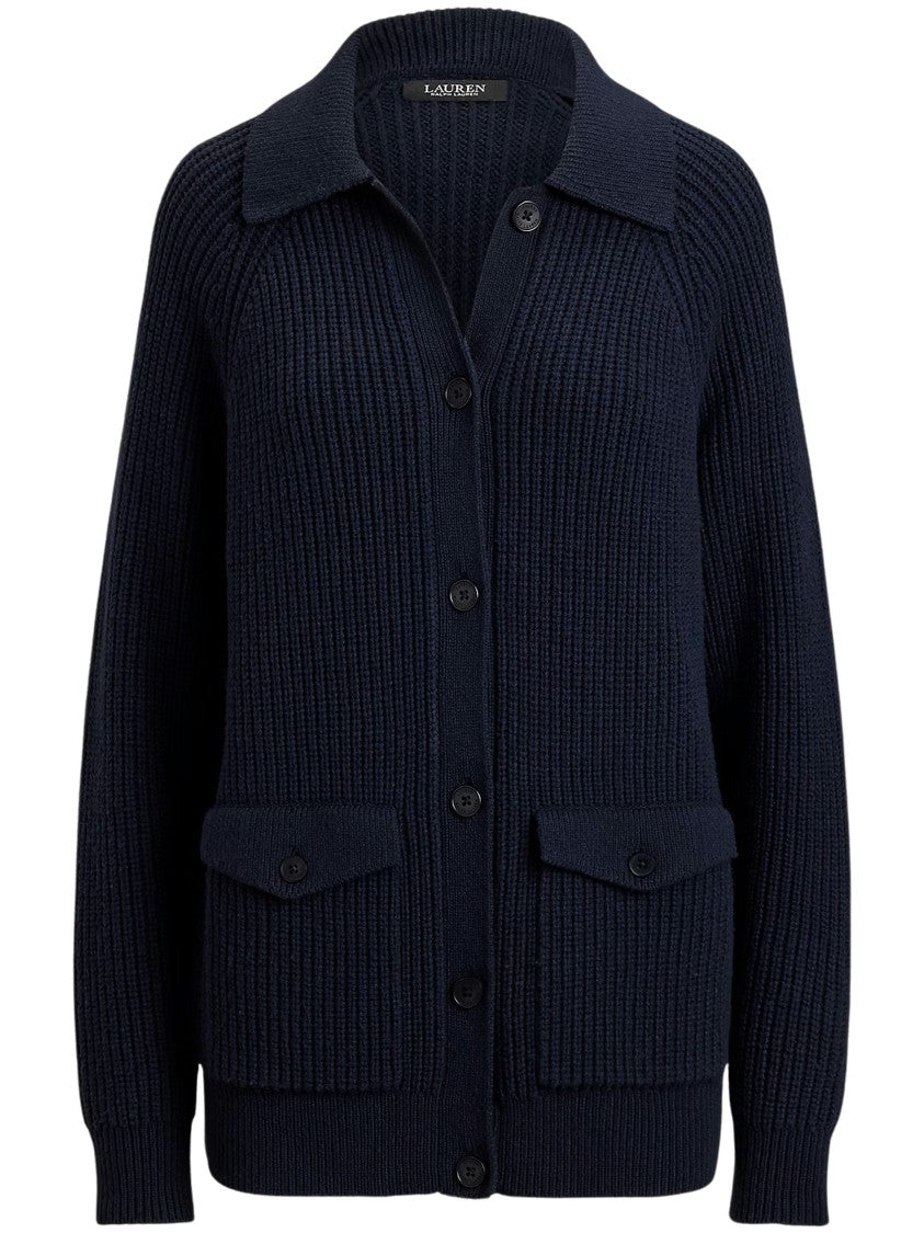 Lauren Ralph Lauren Rib-Knit Cardigan With Collared Neckline And Flap Pockets