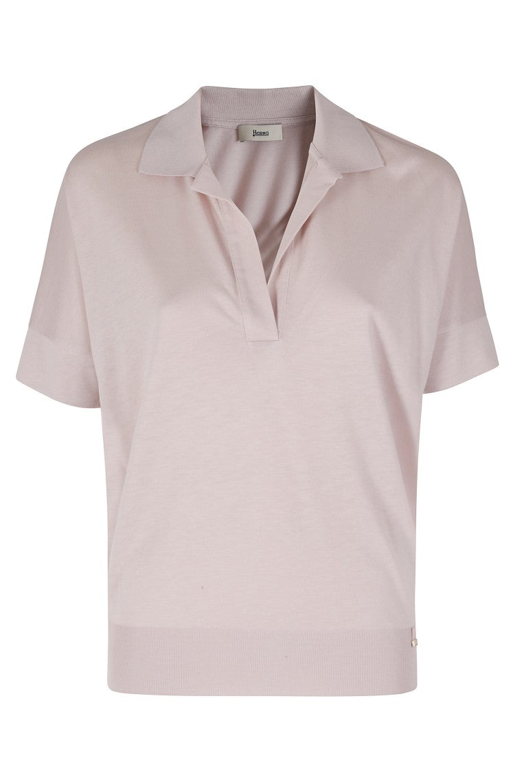 Herno Powder Polo Skipper Ribbed-Trim Cotton-Blend Polo Shirt