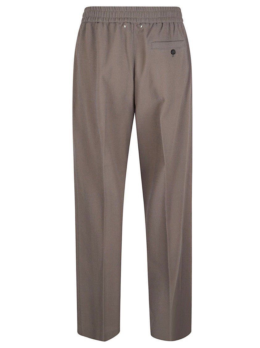 Golden Goose Straight-Leg Casual Trousers With Elastic Waistband And Herringbone Texture