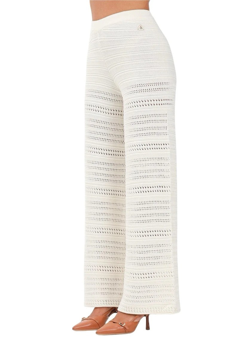 Akep Wide-Leg Knit Pants With Textured Open-Knit Design