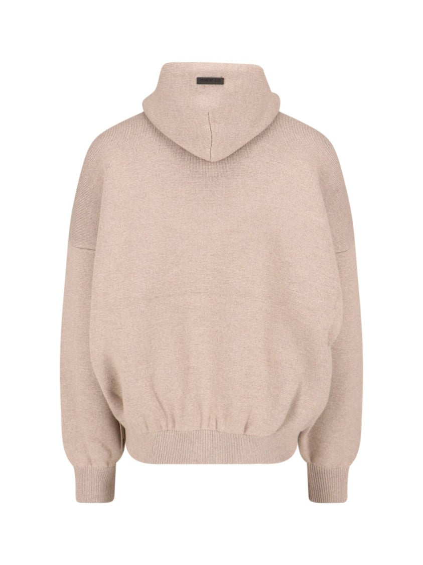 Fear Of God Knitted Hoodie In Beige Wool Engraved Logo Tag