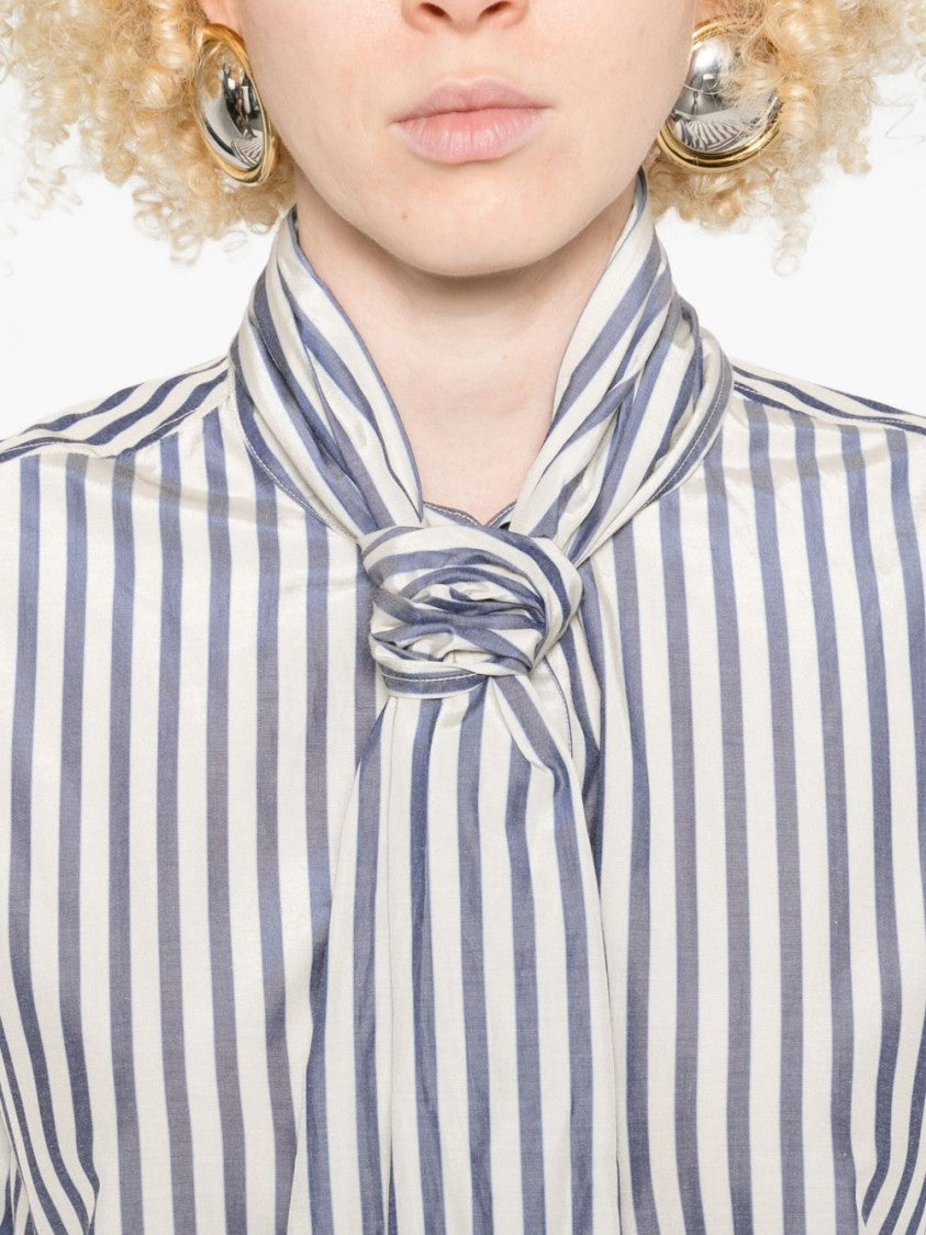 Forte Forte Vertical Striped Blouse With Distinctive Bow Tie
