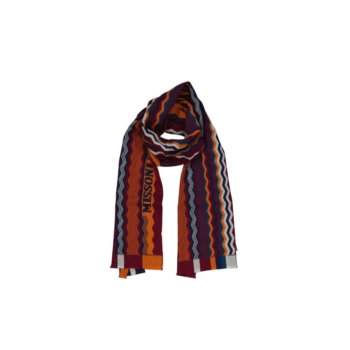 Missoni Zigzag Pattern Wool Scarf With Fringe Finish