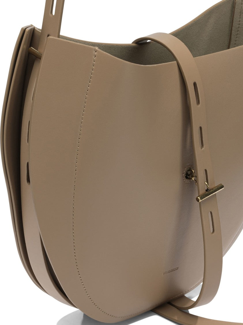 Minobossi Curved Leather Shoulder Bag With Gold-Tone Closure