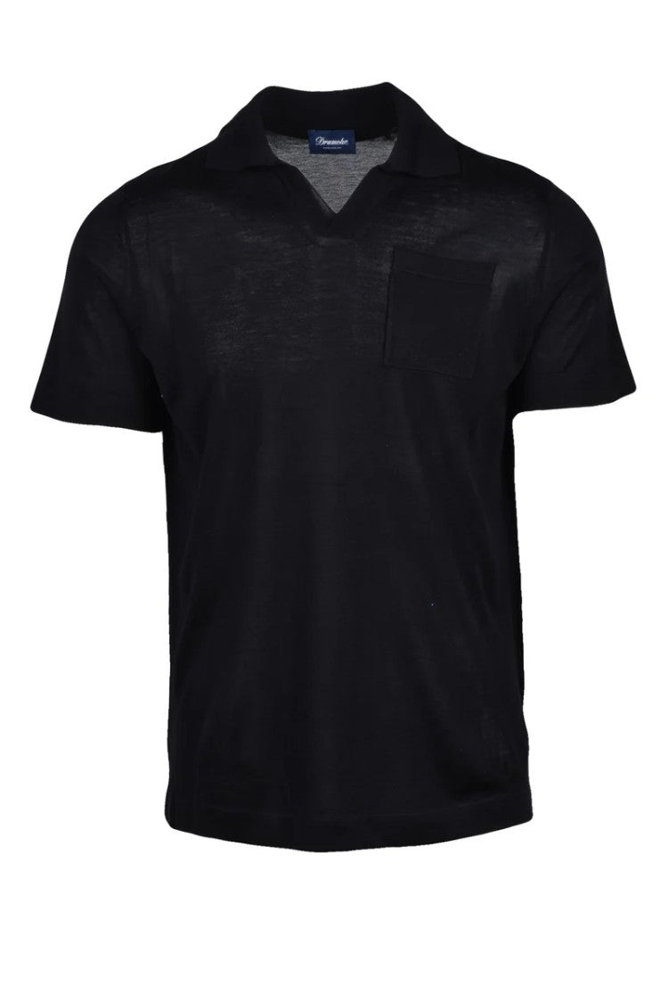 Drumohr Silk Knit Polo Shirt - Black