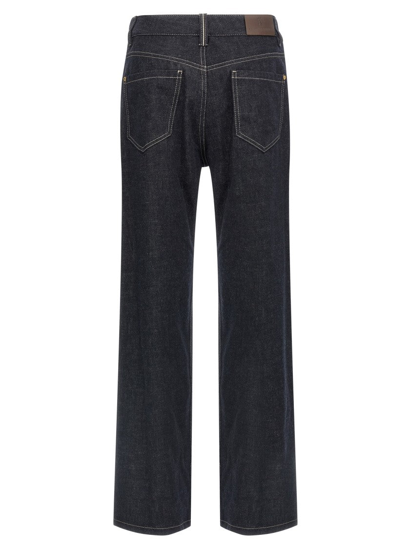 Brunello Cucinelli Garment-Dyed Denim Jeans With Contrast Stitching