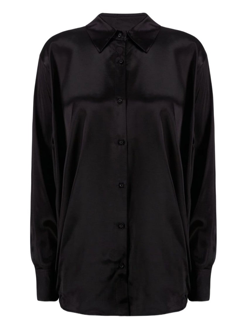 Aniye By Button-Up Black Satin Blouse With Relaxed Fit