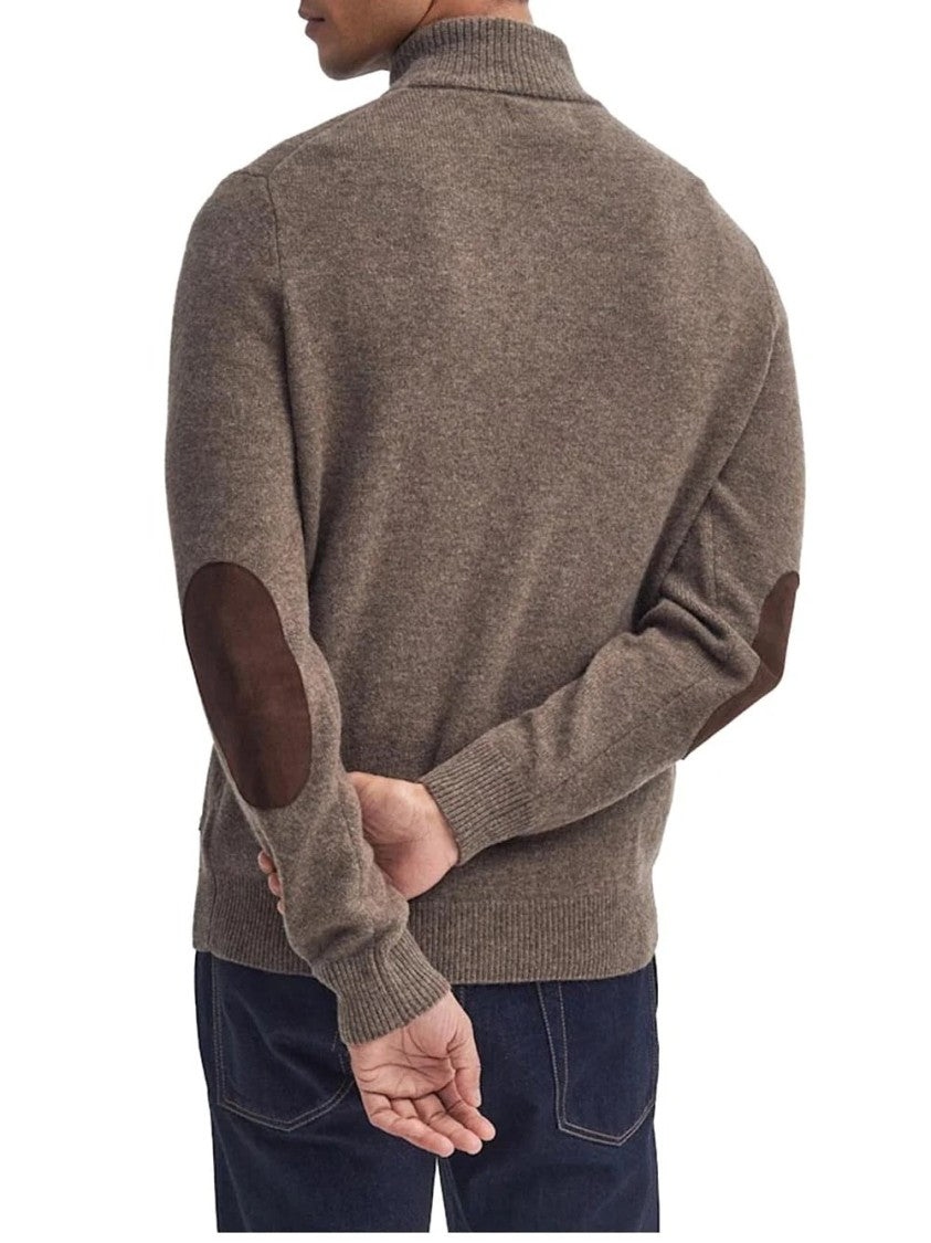 Barbour Half-Zip Sweater With Suede Elbow Patches