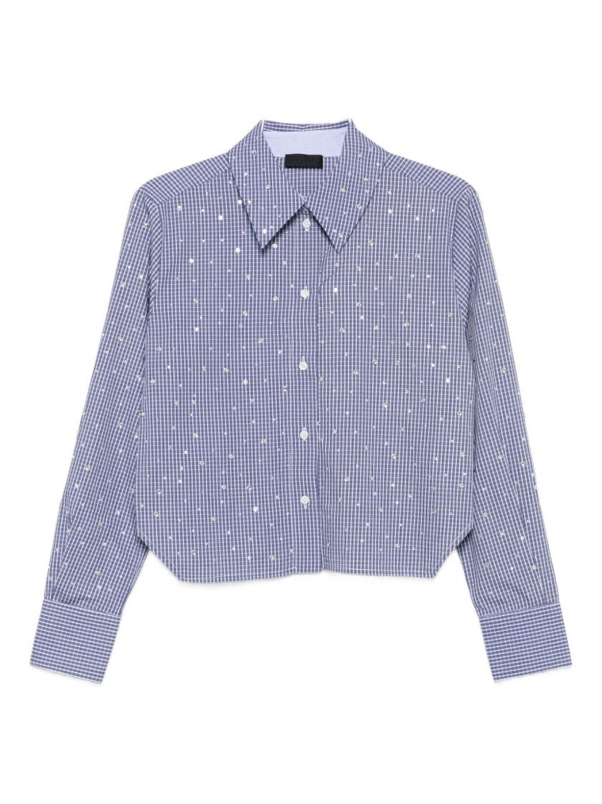 Liu Jo Cropped Blue Shirt With Checkered Pattern