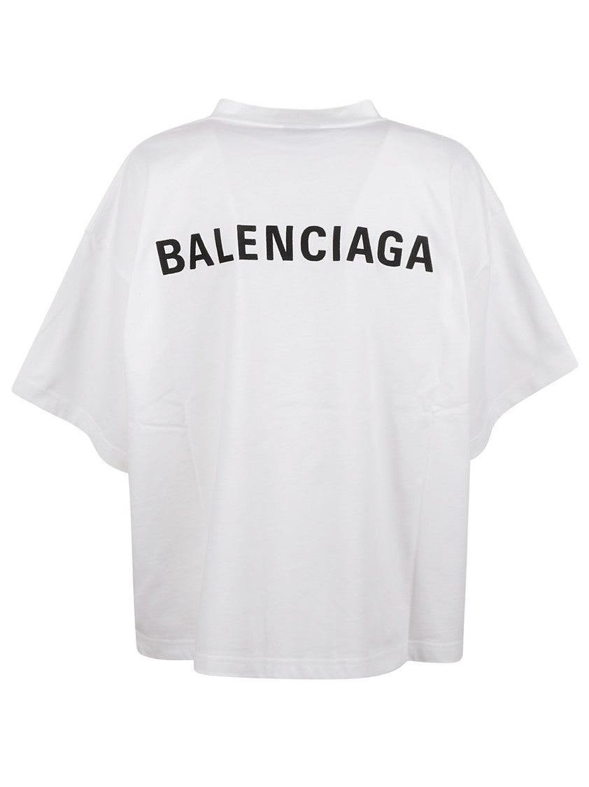 Balenciaga Oversized White Cotton T-Shirt With Embroidered Logos