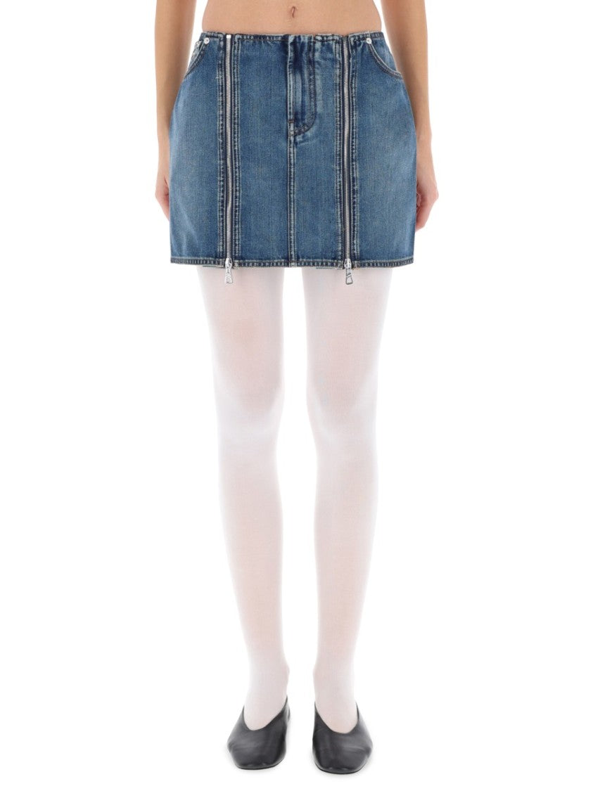 Jean Paul Gaultier Denim Miniskirt With Double Vertical Silver Zippers