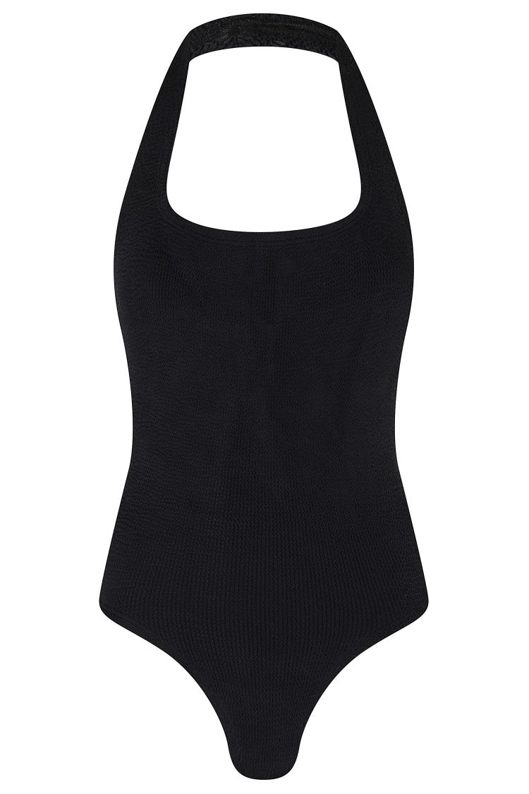 Hunza G Black Sandy Round Neck Heat-Sealed Seams Polyamide Swimsuit