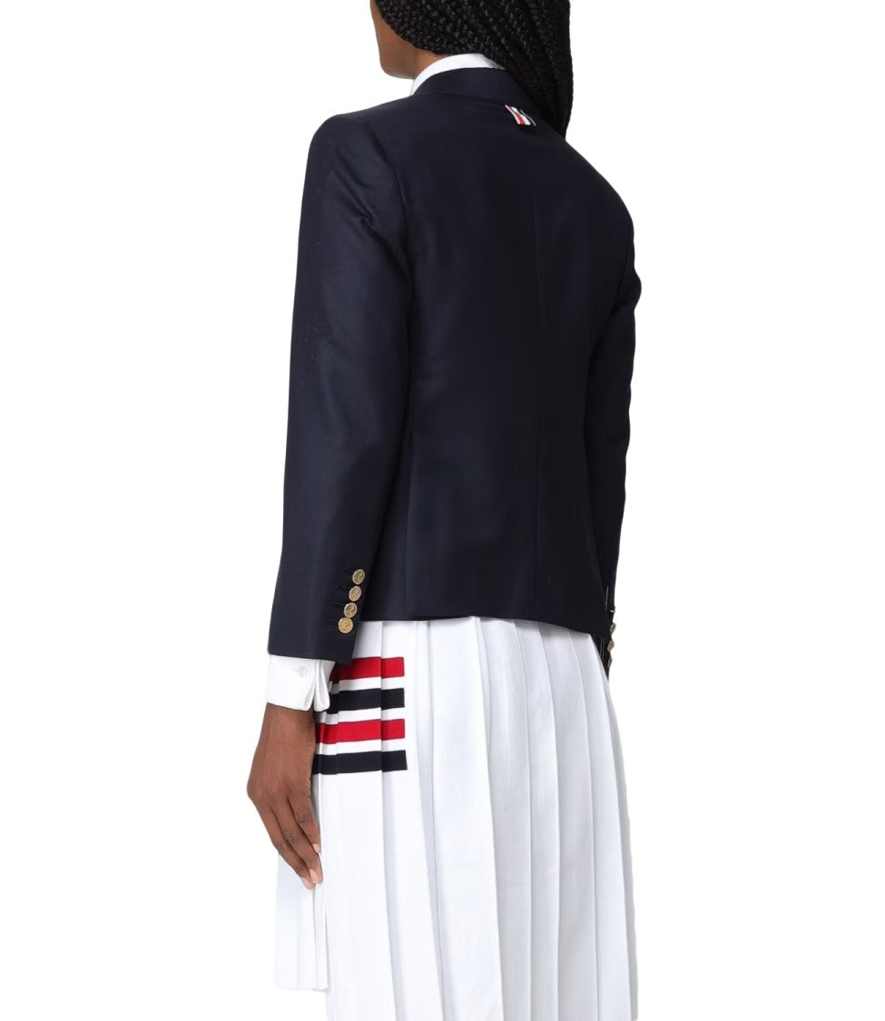 Thom Browne Tailored Black Wool Blazer With Striped Lining And Gold Accents