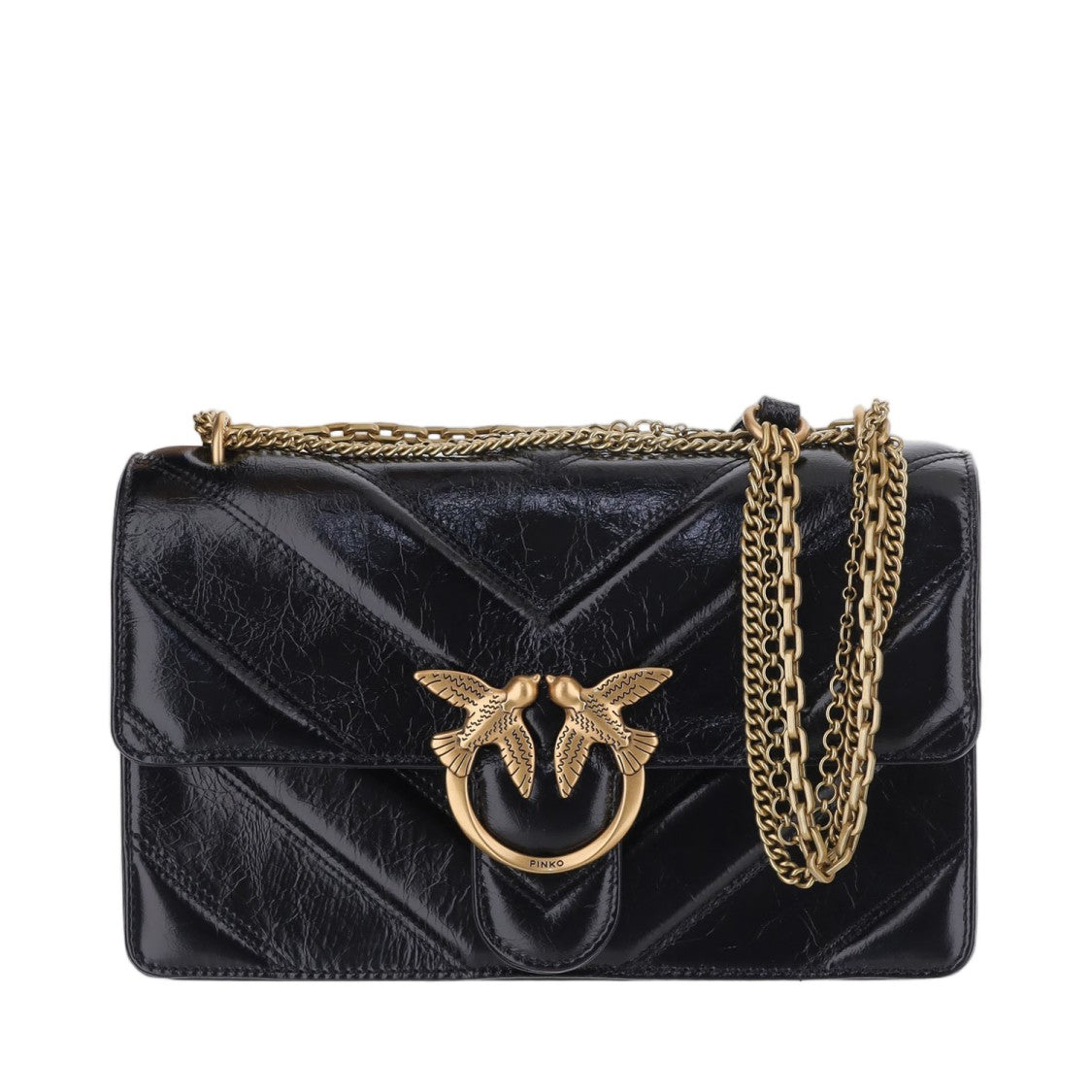 Pinko Black Chevron Quilted Leather Shoulder Bag