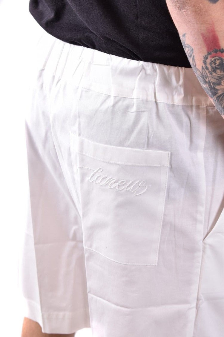 Laneus Relaxed Fit Off-White Shorts Subtle Embroidery