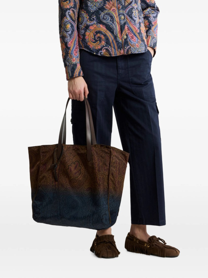 Etro Gradient Paisley Print Tote Bag With Leather Accents