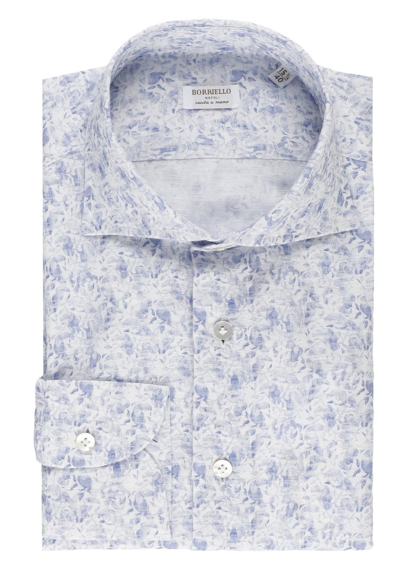 Borriello Blue Floral Print Linen Shirt