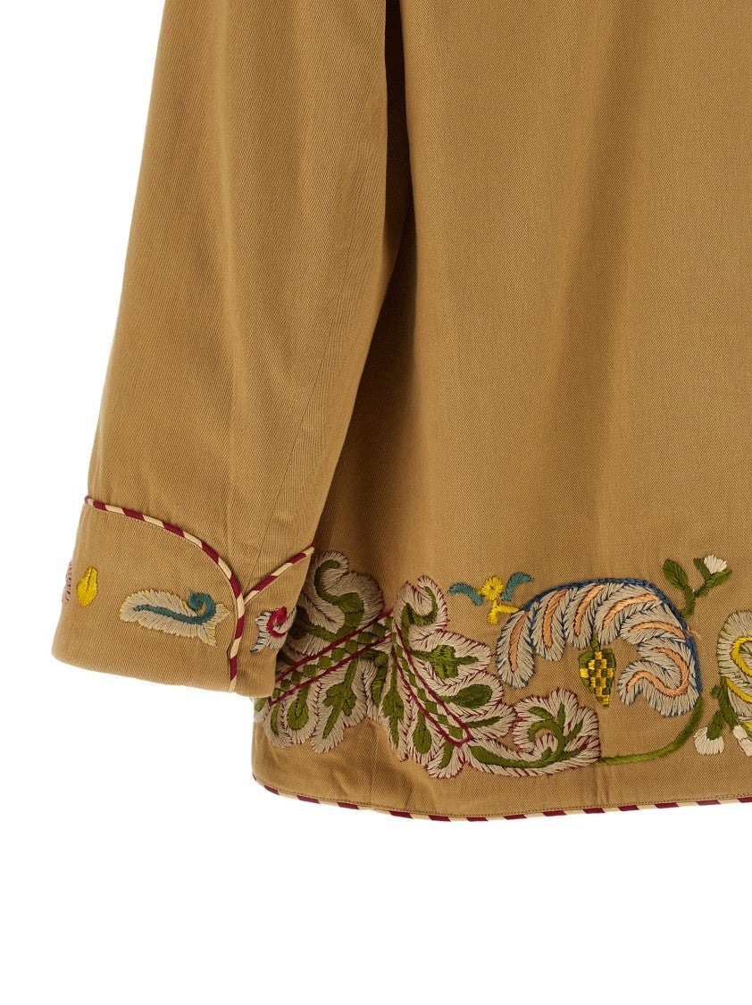 Bode Cotton Gabardine Blazer With Hand Embroidery And Shawl Collar