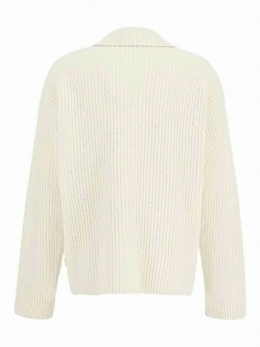 Ami Paris Chunky Ribbed Knit Cardigan With Classic Collar