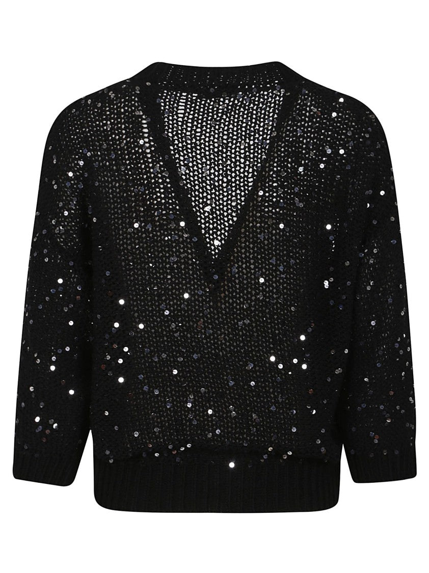 Peserico Deep V-Neck Cardigan With Sequined Embellishments