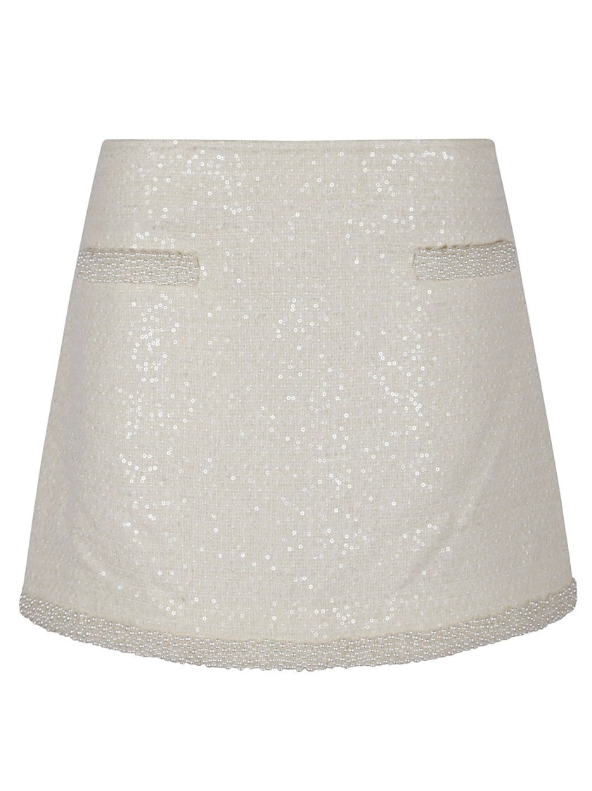 Self-Portrait Cream Boucle Pearl Trim Mini Skirt