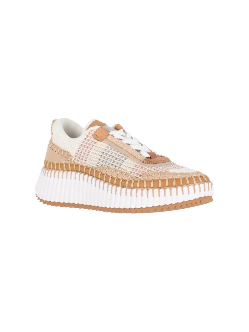 Chloé Beige Fabric Platform Sneakers With Suede Accents