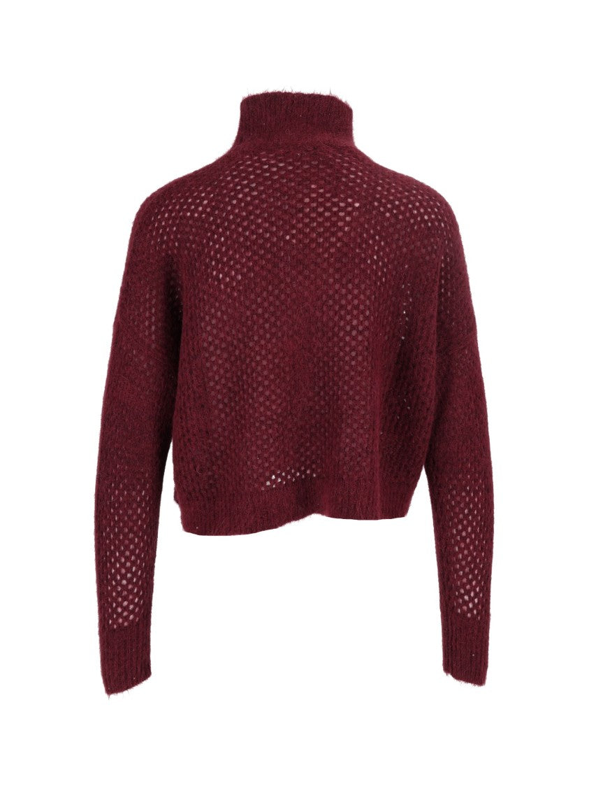 Antonelli Firenze Textured Cropped Knit Sweater With High Neckline