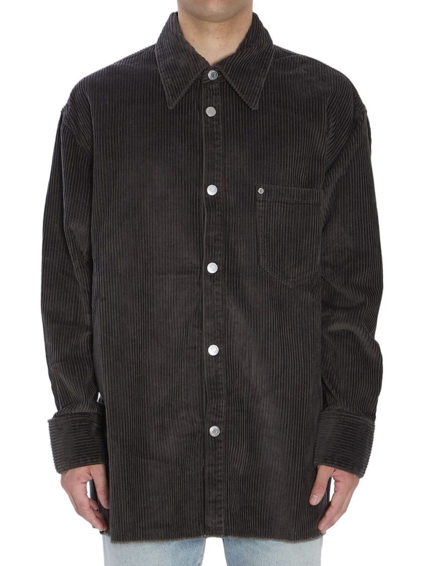 Ami Paris Anthracite Grey Corduroy Patch Pocket Shirt