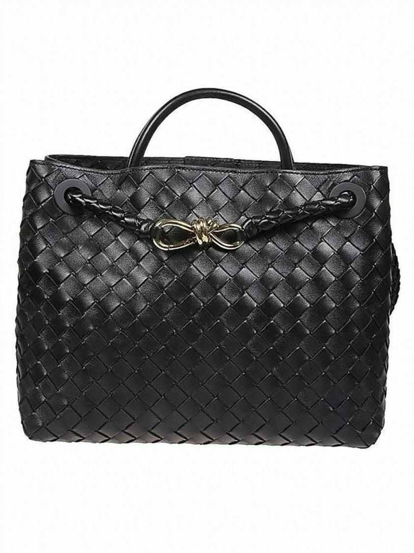 Bottega Veneta Medium Woven Lambskin Shoulder Bag With Gold-Tone Clasp