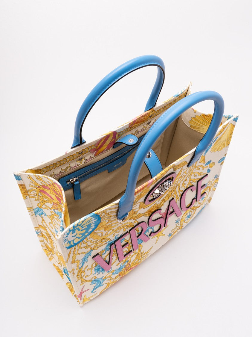 Versace Fabric And Calf Leather Tote