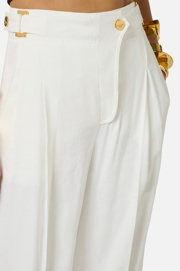 Elisabetta Franchi Ivory Wide-Leg Trousers