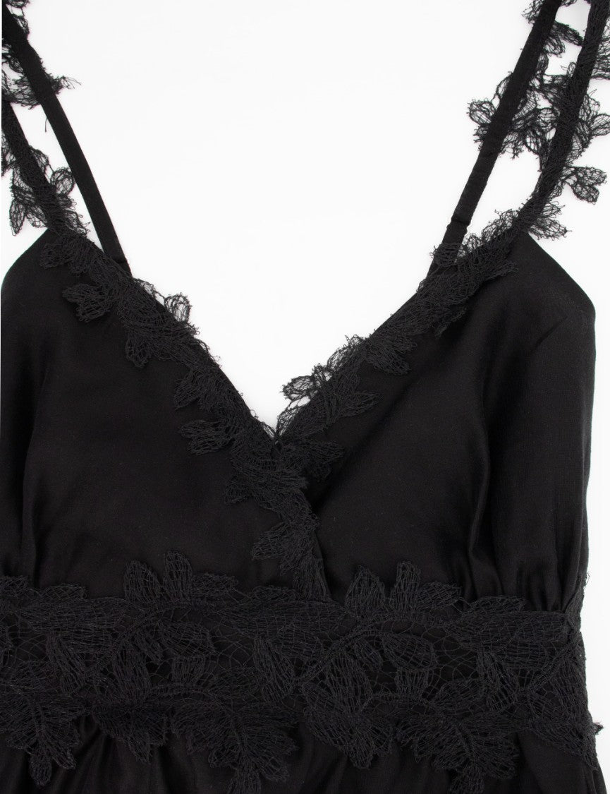 Ermanno Firenze Layered Black Top With Floral Lace Accents