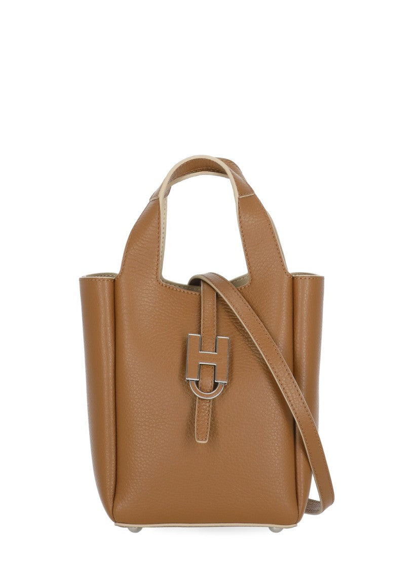 Hogan Textured Light Brown Handbag With Versatile Carry Options