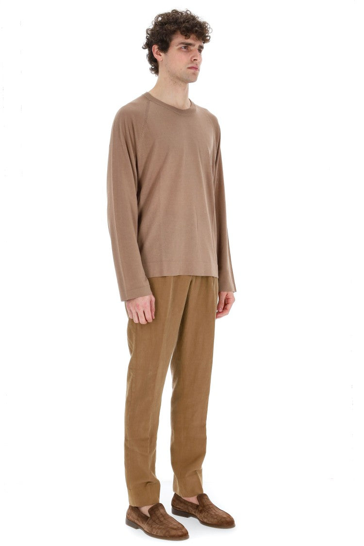 Officine Generale Lyocell-Cotton-Silk Crewneck Sweater