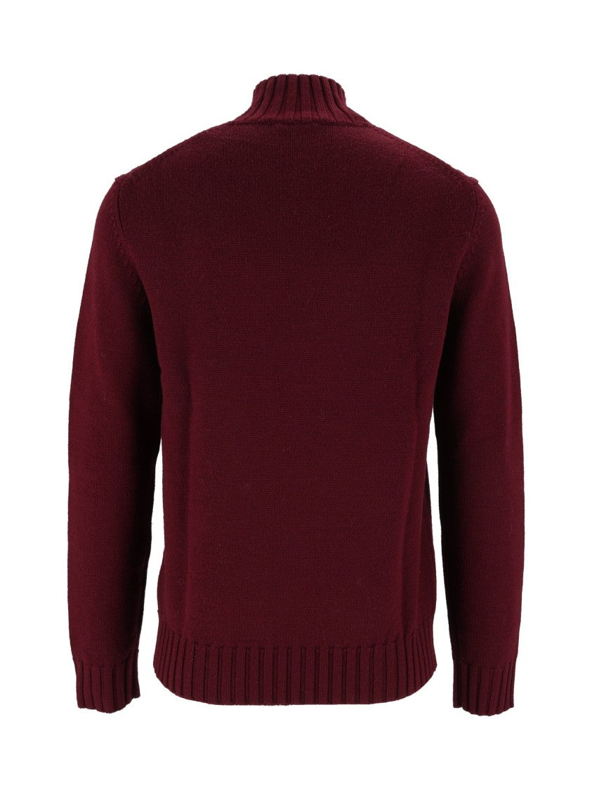 Ballantyne Burgundy Ribbed Wool Turtleneck Sweater