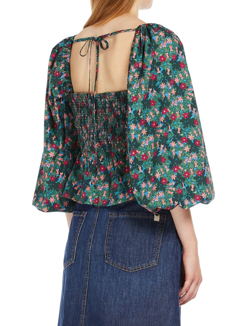 Max Mara Floral Print Top With Square Neckline