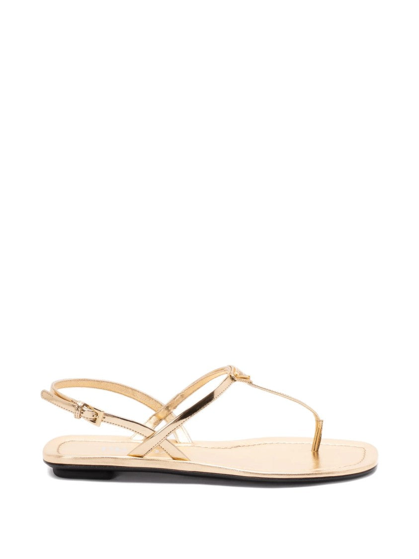 Prada Minimalist Gold Metallic Flat Sandals