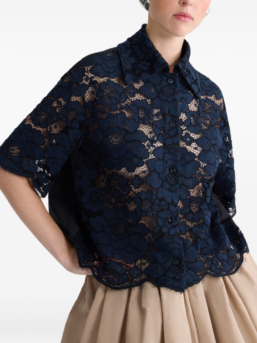 Patou Cropped Lace Shirt With Floral Patterns