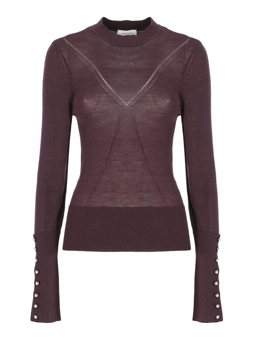 Rabanne Deep Purple Decorative Button Cuffs Fitted Sweater
