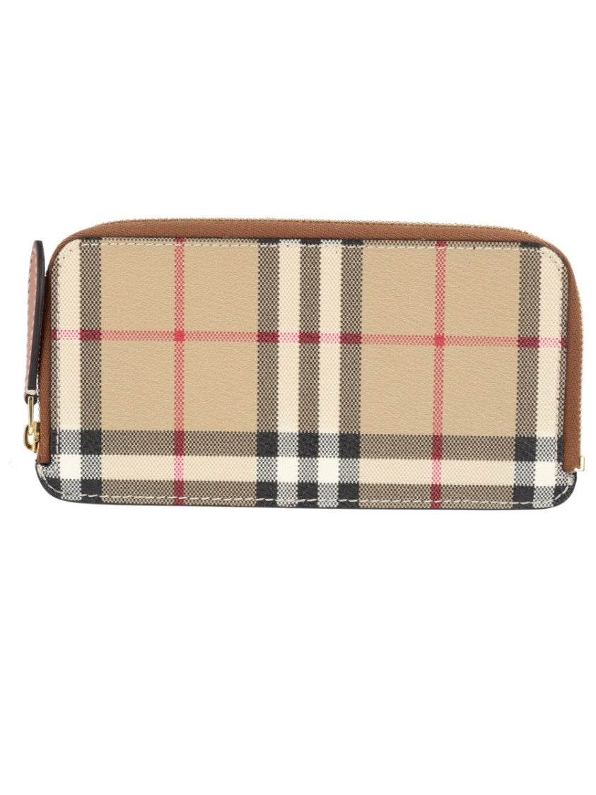 Burberry Beige Check Pattern Zip-Around Cotton-Blend Wallet