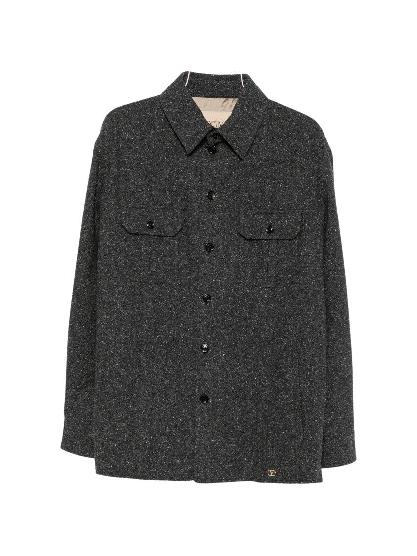 Valentino Dark Grey Flap-Pocket Textured Jacket