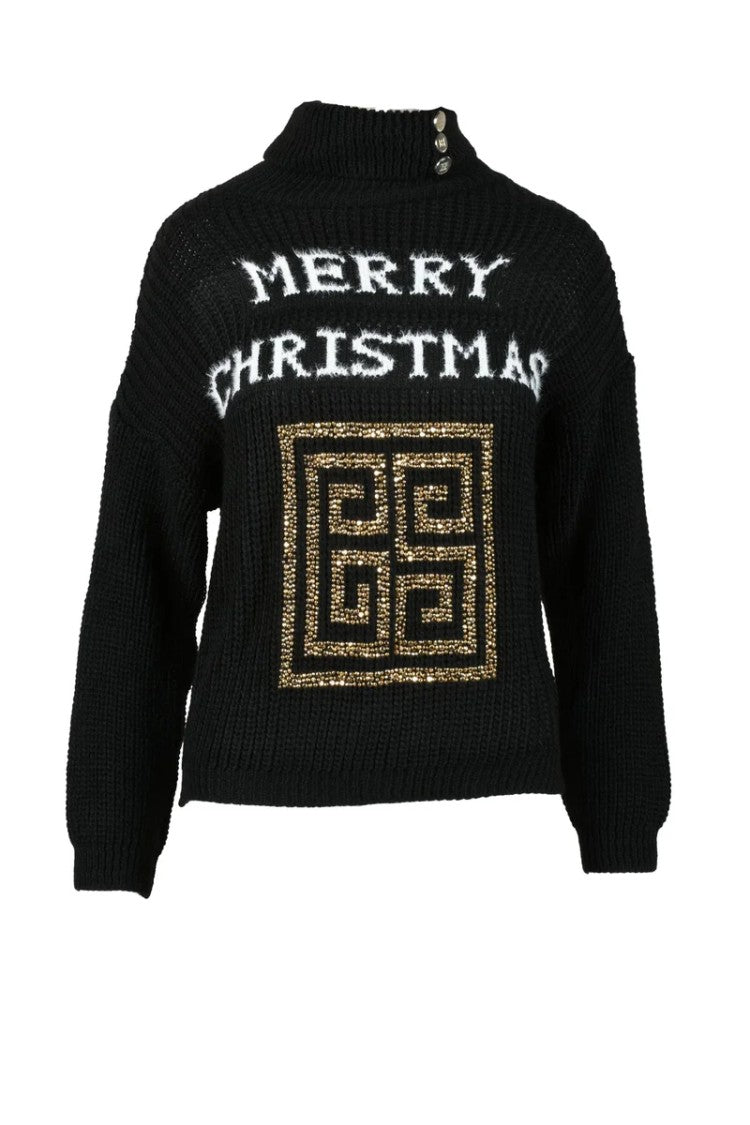 Gil S Black Ribbed High-Neck Knit Sweater