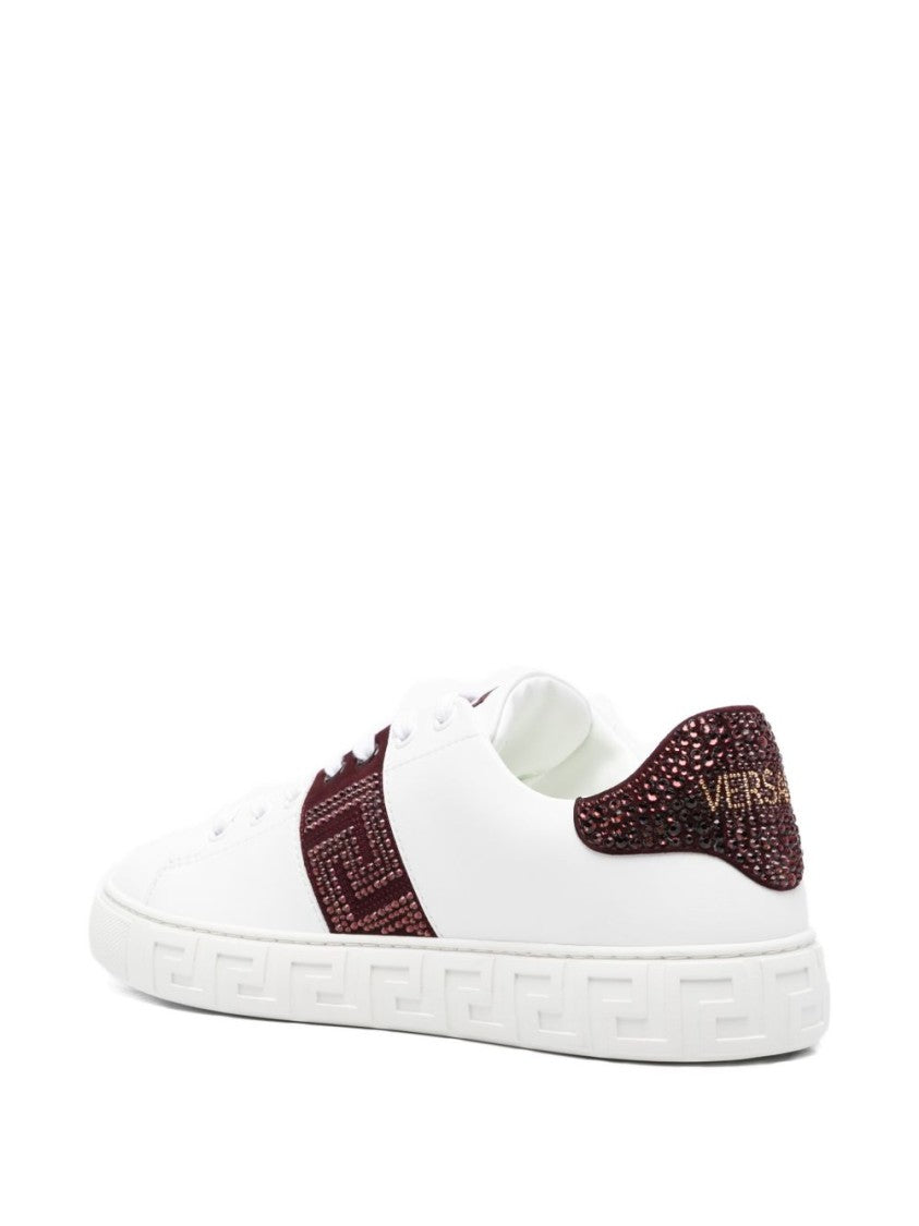 Versace Silk And Nylon Sneakers With Textured Burgundy Panels