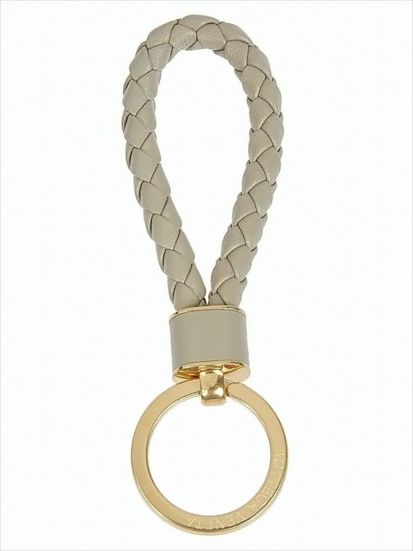 Bottega Veneta Braided Lambskin Leather Keyring With Gold-Tone Ring