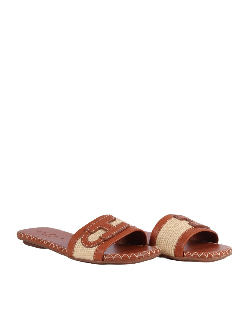 Hogan H685 Woven Beige Slide Sandals